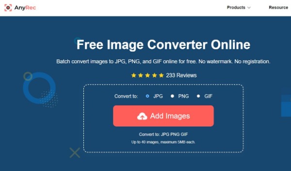 AnyRec Free Image Converter Online-gränssnitt