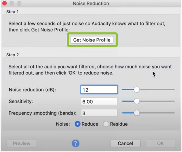 Audacity Nabavite Noise Profile