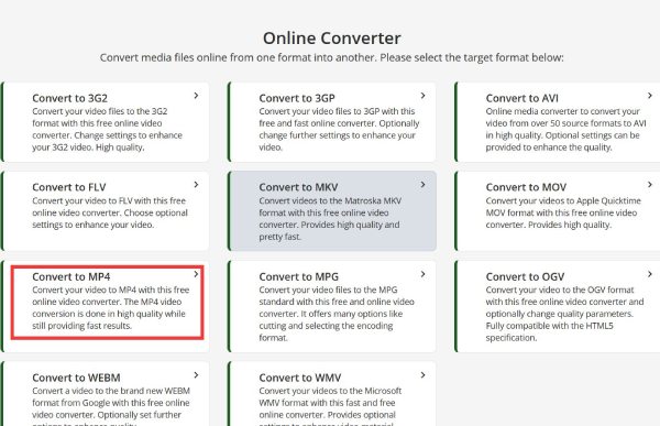 Válassza az MP4 Converter Online Convert lehetőséget