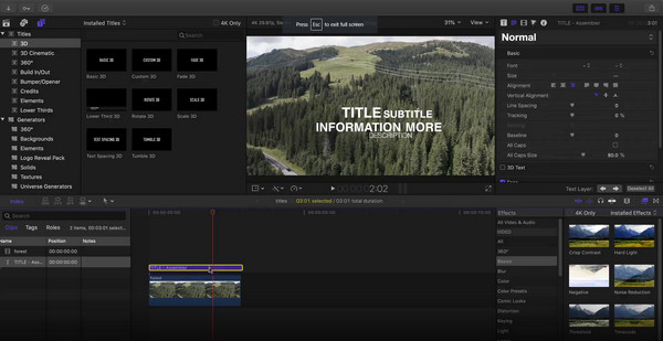 Esportazione del livello di testo di Final Cut Pro Text Inspector