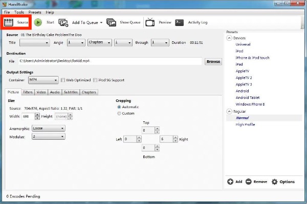 Open File Handbrake