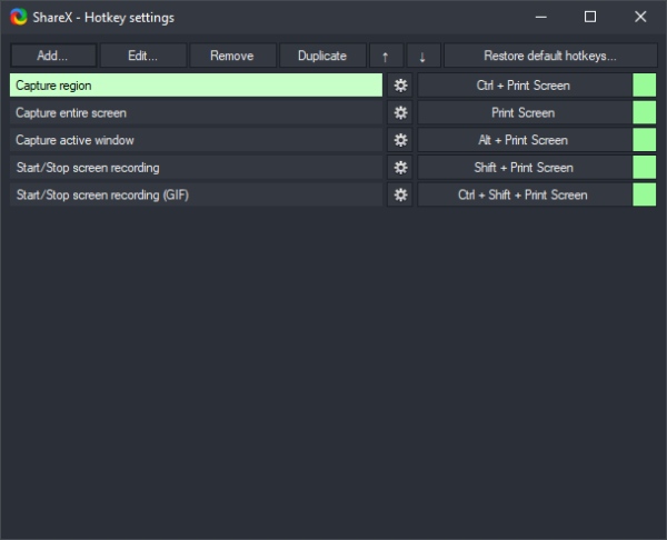 Горячие клавиши ShareX