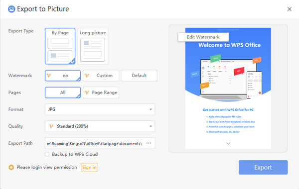 WPS Export Path Export