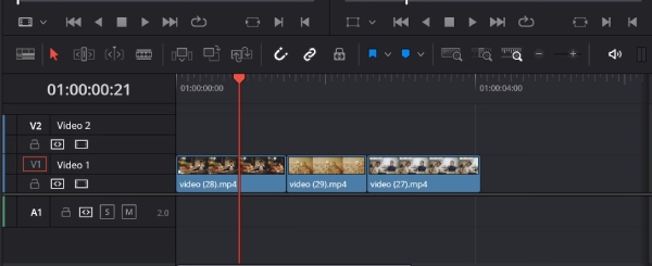 时间轴中的视频 Davinci Resolve