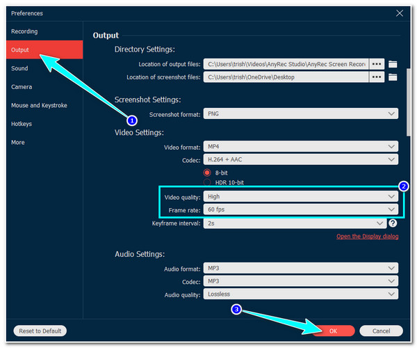 AnyRec Modify Output Quality and Framerate AnyRec