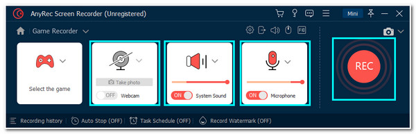 AnyRec Turn on Webcam System Sound Microphone