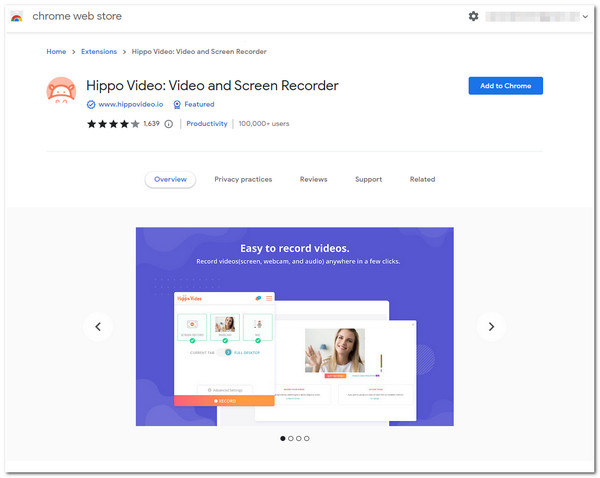 Tiện ích mở rộng ghi màn hình video Hippo cho Chrome