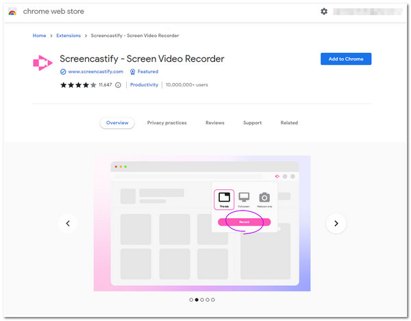 Tiện ích mở rộng ghi màn hình Screencastify cho Chrome