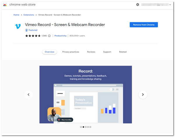 Tiện ích mở rộng ghi màn hình Vimeo cho Chrome