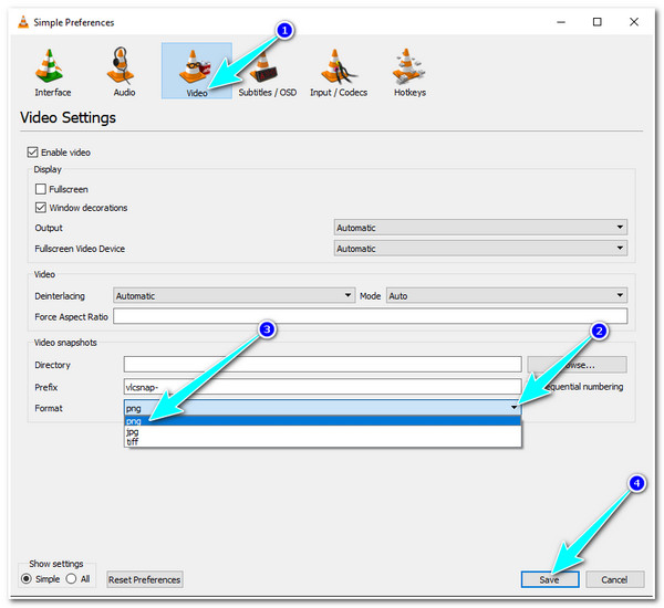 VLC Access Video Settings and Set PNG