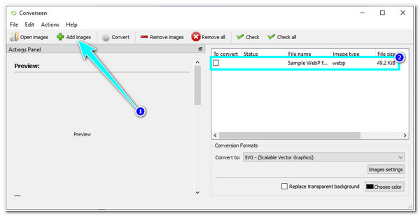 Launch Import and Tick WEBP File