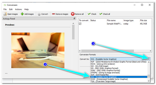 Select SVG File Format