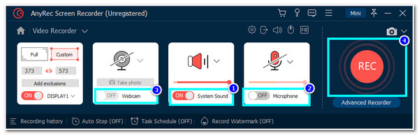 Attiva l'audio del sistema e avvia la registrazione