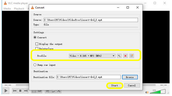 Convertitore di file VLC Media Player 264