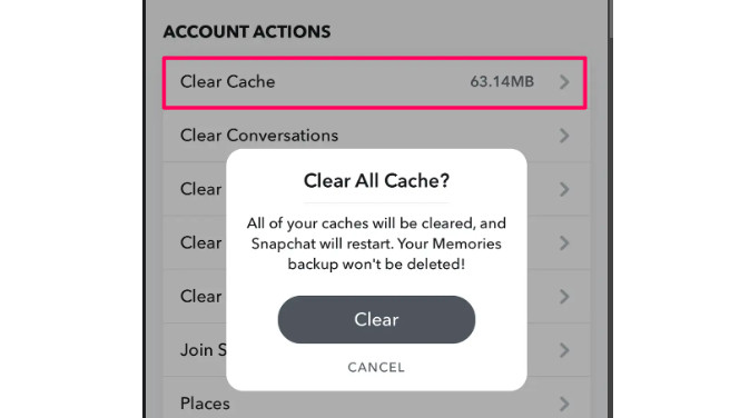 Clear Cache Snapchat