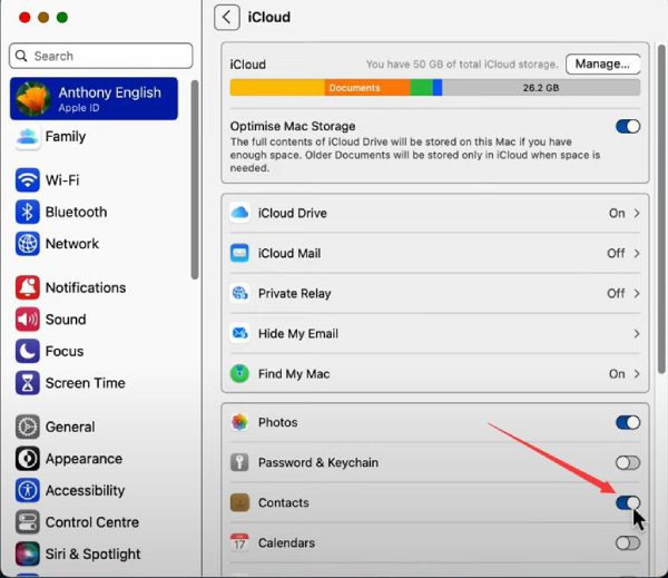 Toggle on Contacts