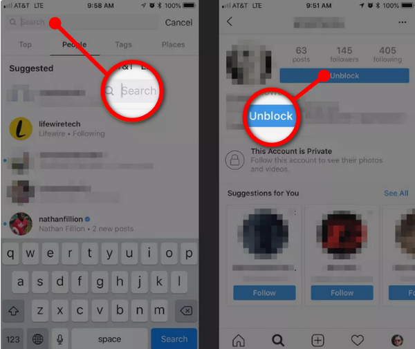 Desbloquear a alguien de Instagram usando el nombre de usuario