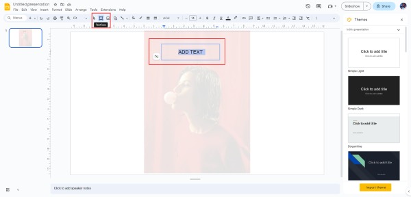 เพิ่มข้อความเหนือรูปภาพ Google Slides