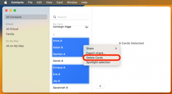 Ștergeți mai multe contacte Mac