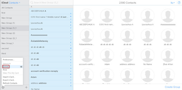 iCloudで複数の連絡先を削除する