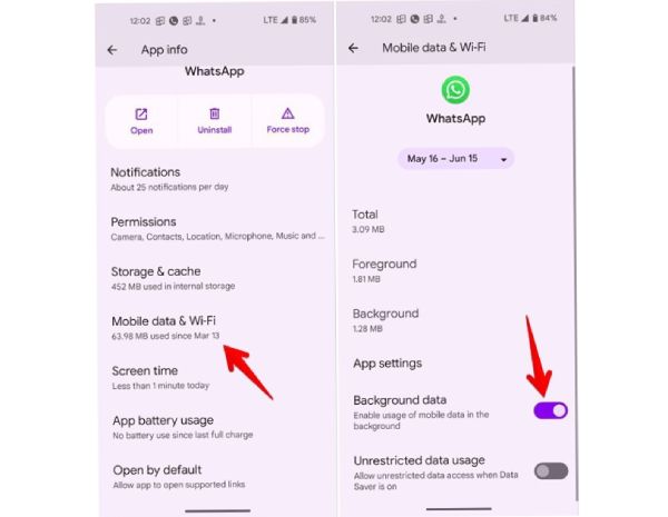 Habilitar dados de segundo plano do Android