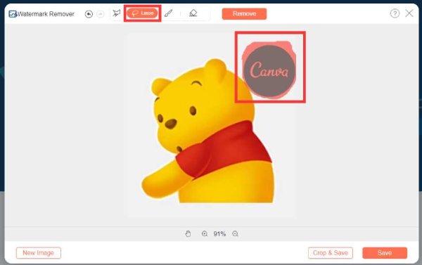 Lasso Tool to Removed Canva Watermark Anyrec