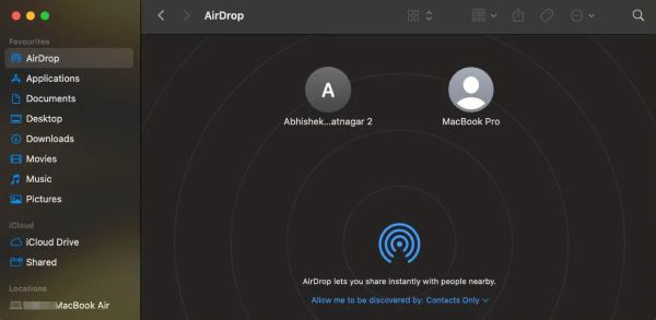 Åpne AirDrop-vinduet for Airdrop mislykket å lagre element