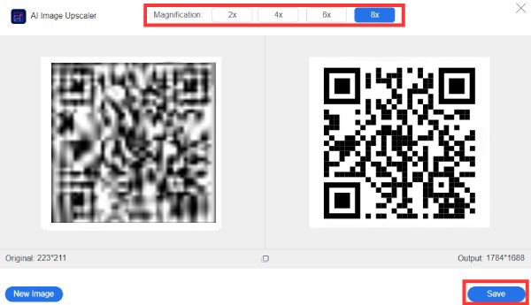 Увеличьте разрешение, чтобы исправить размытые QR-коды