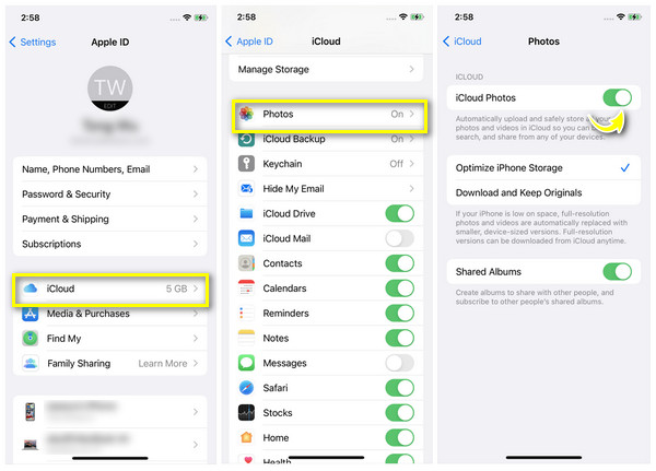 iCloud Aktivera foton