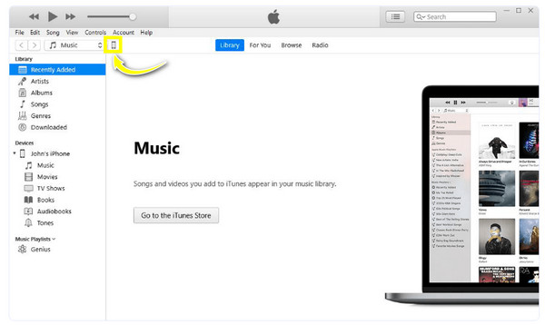 iTunes iPhone アイコンをクリックします