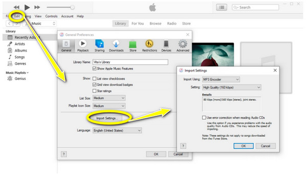 iTunes İçe Aktarma Ayarları