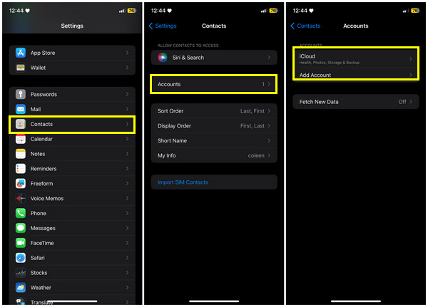 ตั้งค่า iCloud ล่าสุดเป็นบัญชีเริ่มต้น