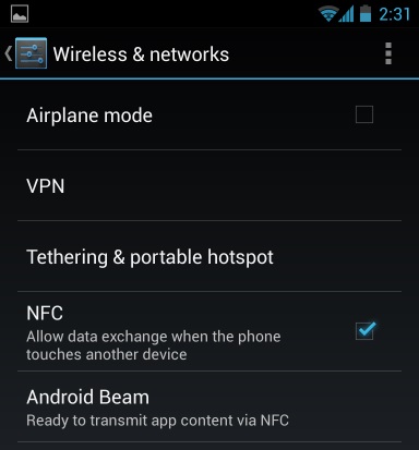 Turn on NFC for Android Beam