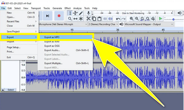 Audacity Exportálás MP3 formátumban