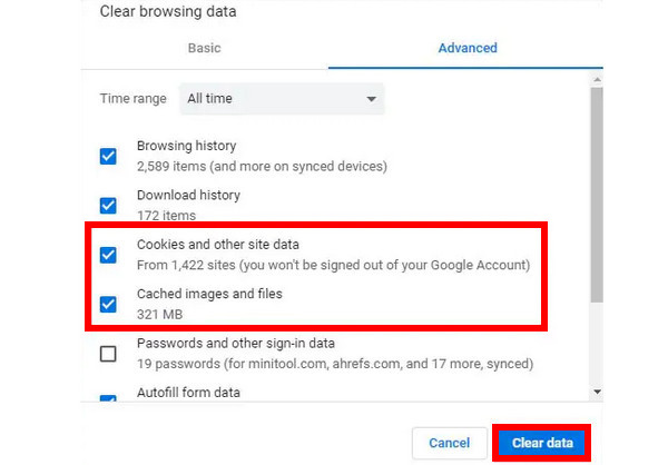 clear cache and cookies on edge