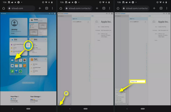 iCloud の連絡先の選択