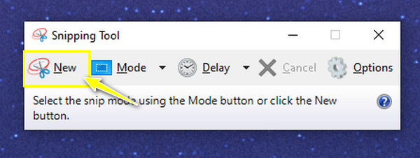 Snipping Tool Kattintson az Új gombra