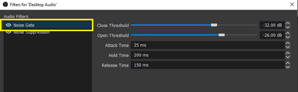 OBS Justera Noise Gate Settings