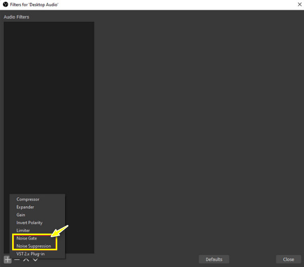 OBS Επιλέξτε Noise Gate