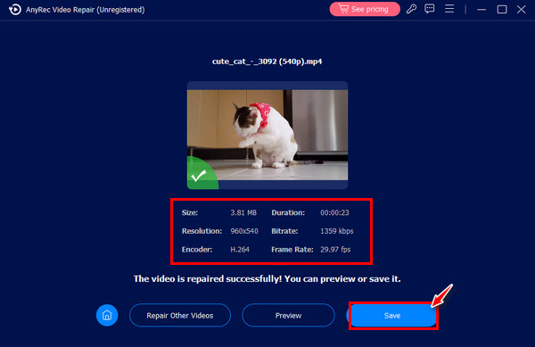 Anyrec मरम्मत किया गया वीडियो सहेजें