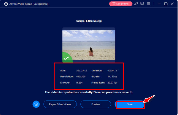 AnyRec 保存修复后的视频
