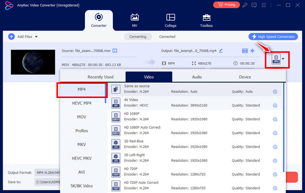 Format Output Pilih Anyrec