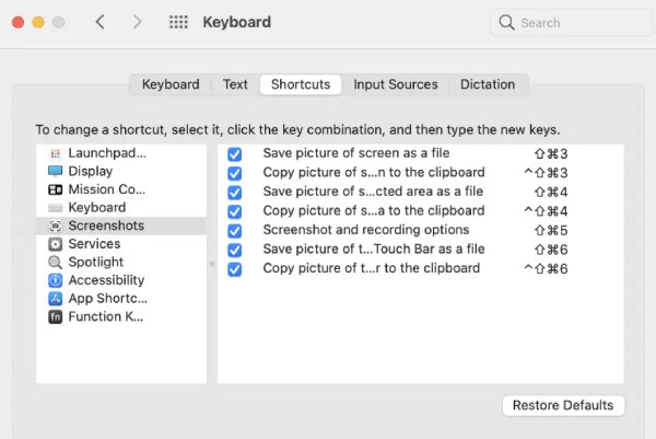 Check Shortcut Settings Mac