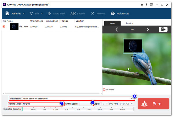 Select Destination Volume Speed