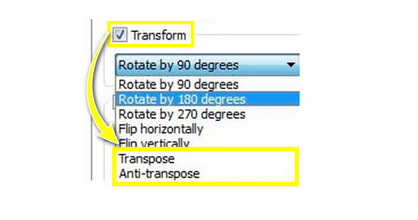 VLC Vyberte Transpose