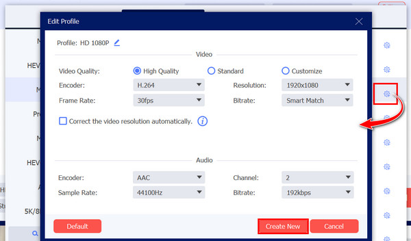 Configuración de ajuste de Anyrec