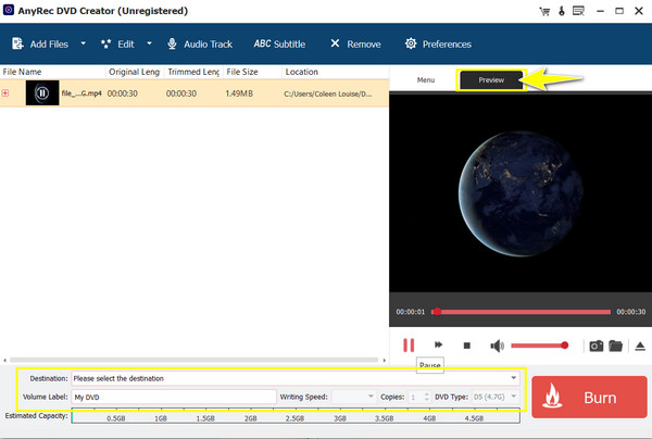 Options de modification AnyRec