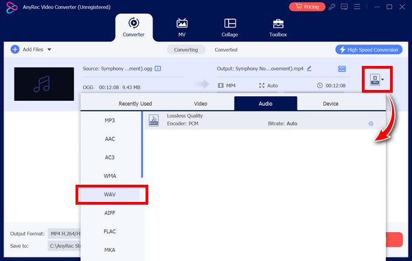 Anyrec WAV-Format auswählen