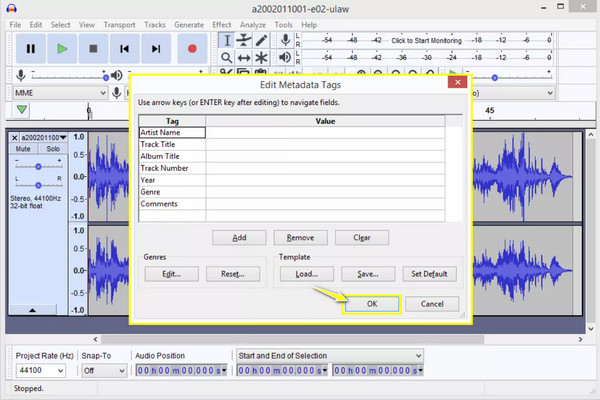 Audacity メタデータの編集