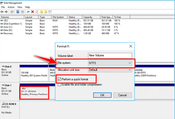 Changez le format en NTFS